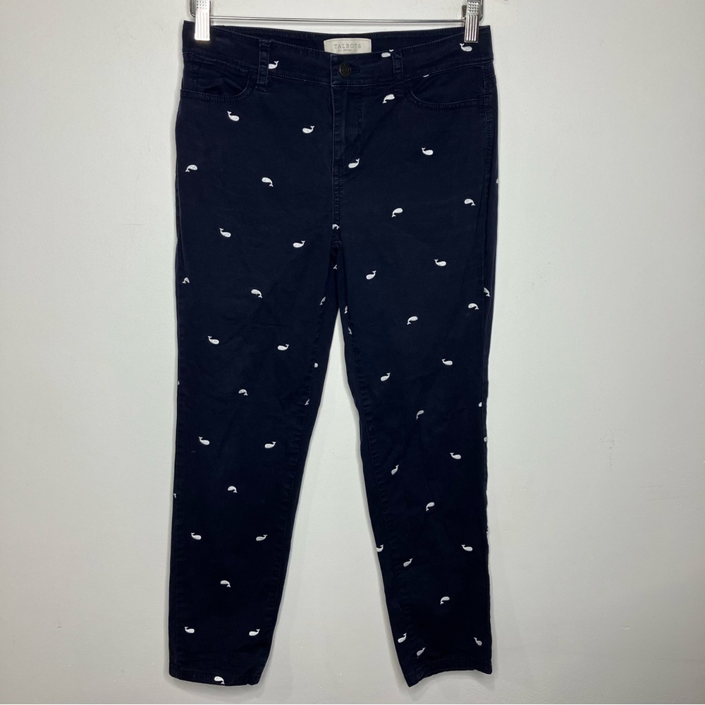 Talbots petites whale embroidered navy blue pants size 4P‎